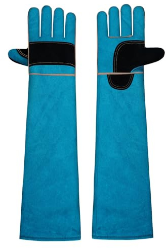 60cm Bissfeste Handschuhe aus Rindsleder für Tierumgang – Anti-Biss Schutzhandschuhe für Hunde & Katzen, Schweißerhandschuhe, Dornenfeste Gartenhandschuhe, Schnittschutz Arbeitshandschuhe, Blau