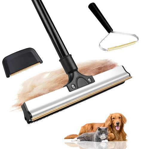 2025 Carpet Rake Kit for Pet Hair Removal – 61 Adjustable Long Handle, Deep Clean Cat & Dog Hair Remover, Reusable Carpet Scraper & Pet Hair Removal Broom for Rugs, Stairs, Couch & Furniture