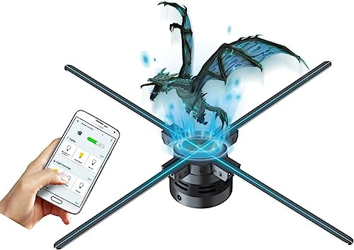 Hanmorfarbi 3D Holographic Projection Fan, 3D Holographic, Stereoscopic Projection Hovering Naked Eye Fan, Advertising Display, Remote Control Remote Control, 160° Wide Viewing Angle