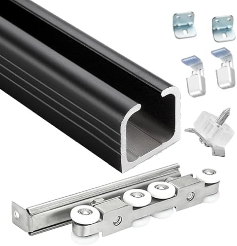 WLCGYD Schiebetürbeschlag Schiebetür-Set, Einzel-Schiebesystem, Innen, Schiebetürschiene, 300 cm, 350 cm, 240 cm, 180 cm, 160 cm, 400 cm, Kastenschiene, Scheunentor-Beschlagset(Black,310cm)