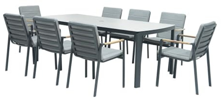 Bramblecrest Siena 8 Seat Rectangle Dining Set with Parasol & Base