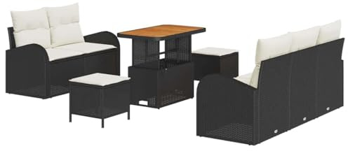 vidaXL Garten-Sofa-Set 8 pcs Schwarz und Creme 90 x 55 x 71 cm, Garten und Terrasse, modernes Outdoor-Möbel, verstellbare Füße, vielseitiges Loungeset, Bequeme Sofa, schicke Terrasse