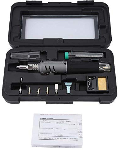 Gearwell Soldering Iron, HS-1115K Cordless Butane Welding Torch Kit 10 in 1, Portable Gas Soldering Iron Set