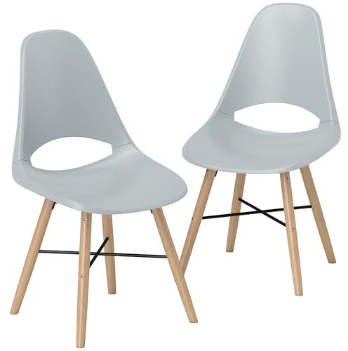 HOMCOM Pack de 2 Sillas de Comedor de Plástico Sillas de Cocina Modernas con Respaldo Curvado y Patas de Madera de Caucho Carga 120 kg para Sala de Estar Dormitorio Gris