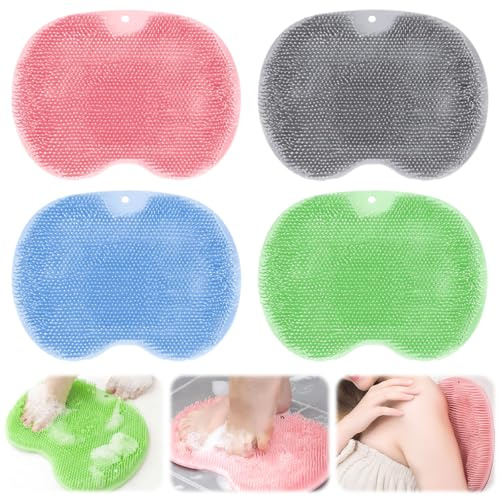 4 Pièces Tapis de Bain en Silicone, Brosse Pieds Douche avec Ventouses Antidérapantes, Tapis de Nettoyage pour Le Dos en Silicone Brosse Pieds Douche, pour Masser Pieds, Exfoliant, Masse Votre Dos