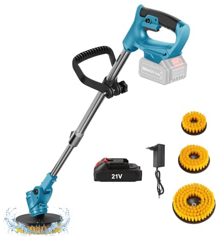 Brosse Motorisée Télescopique, 800W Diam.125 mm, Brosse en Nylon avec 5 000rpm,Perche 90cm à 125cm, Livrée avec 3 Brosses,Compatible avec 21V,pour Plancher,Voiture,Fenêtre,Cuisine (1 Batterie)