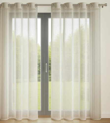 Lot de 2 Voilages Unis avec 8 œillets - 140x240 cm - Ficelle - Lumineux et décoratif - Protège des Regards extérieurs, Beige