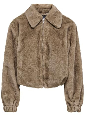 Only Faux Fur Jacket Onlmadelina-Veste en Fausse Fourrure OTW, Gris Taupe, x_l Femme