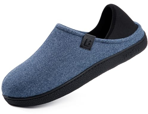 LongBay Men's Wool-Like Felt Slippers Convertible House Shoes with Removable Insole Non-Slip Indoor Outdoor Navy Blue, 9/UK