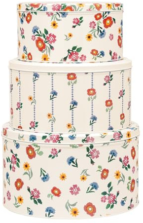 Emma Bridgewater Poppies Floral Cake Tins, Set of 3, Round Nesting Storage Containers, Multi-Color, Tin Material