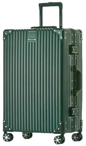 Aoliwei Aluminiumrahmen Koffer M (57cm) Handgepäck – Leichter 100% PC Hartschalen-Trolley in Metall-Optik, 42L Business Reisekoffer mit TSA, 4 leisen 360° Rollen, Grün