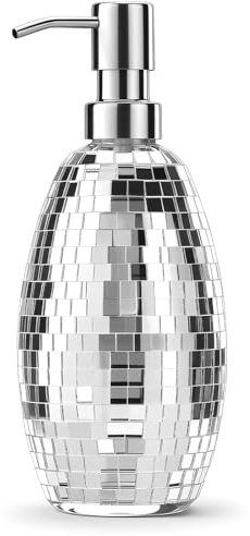 Hejo Disco Seifendispenser, Wiederauffüllbarer Pumpspender(Silber) | Vielseitiger Handseifenspender mit Edelstahlpumpe, Glas DispenserKüche für Schminktisch und Arbeitsfläche