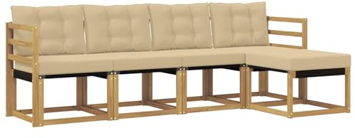 vidaXL Outdoor-Sofagarnitur mit Kissen 5 pcs Weiß und Beige, Gartenmöbel, modernes, langlebiges Outdoor-Sofa, Eckset für Terrasse, Bequeme Lounge und Sitzgelegenheit