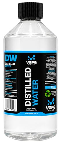 VGPG Online Distilled Water 1 Litre | Pure Low Mineral Water for Steam Irons, Humidifiers, Car Battery Top-Up, Cleaning, Appliances, DIY Mixing, Garage & Household Use | Made in UK