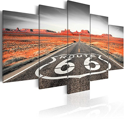 B&D XXL - Wandbilder XXL 200x100cm 5 tlg - Wand Deko Leinwand Bilder Groß Wanddeko Wohnzimmer Schlafzimmer Kunstdrucke - Route 66 Landschaft Straße scharz weiß c-B-0020-b-o