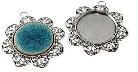 Vintageparts 2 Fassungen in antik silberfarben für 20 mm Cabochon, DIY-Schmuck