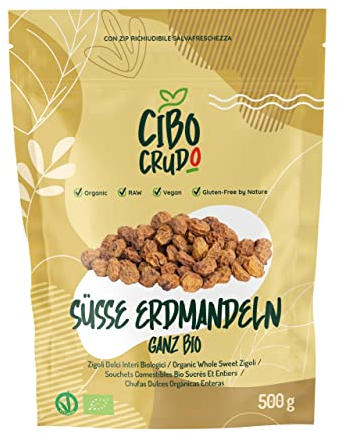 Zigoli Dolci Interi Crudi e Biologici - 500g. Detti Anche Chufa o Mandorla di Terra Dolci o Zigolo o Tiger Nuts. Tuberi Naturali e Senza Buccia.