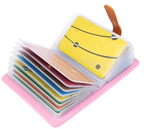 10 Farben Kreditkartenetui Damen Herren Kartenetui Leder - 26 Karten (Pink)