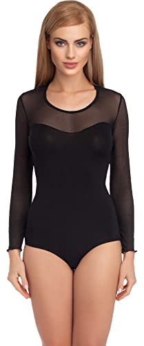 Merry Style Damen Langarm Body VBD15 (Schwarz3, L)