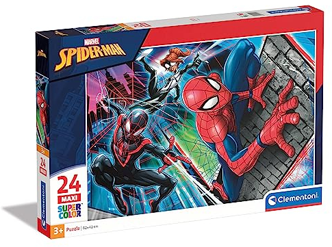 Clementoni 24497 Maxi Spiderman – Puzzle 24 Teile ab 3 Jahren, farbenfrohes Kinderpuzzle mit extra großen Puzzleteilen, Geschicklichkeitsspiel für Kinder