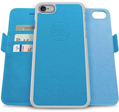 dreem Fibonacci Coque iPhone 6/6s Plus Magnetique Antichoc | Etui Portefeuille 2-en-1 avec Stand Amovible 2 Positions | TPU Vegan Fin | Protection RFID | Bleu Ciel