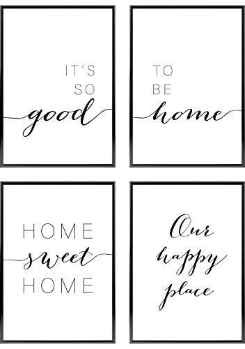 Heimlich® Premium Poster Set OHNE Bilderrahmen | 4 x DIN A4 - ca. 21x30 | Stilvolle Poster Collagen mit passenden Motiven als Wandbilder Wohnzimmer » Home «