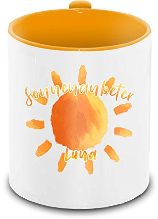 Tasse mit Namen Luna und Sonnenanbeter-Motiv | Keramik-Tasse