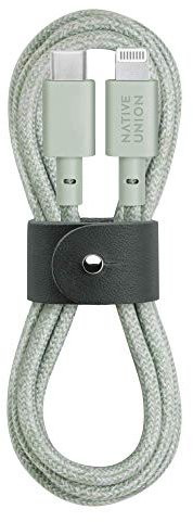 Native Union Belt Cable USB-C to Lightning - 1.2m (4ft) Ultra-Strong Reinforced Charging Cable with Leather Strap [MFi Certified] Compatible with iPhone 14, iPhone 13 and earlier (Sage)