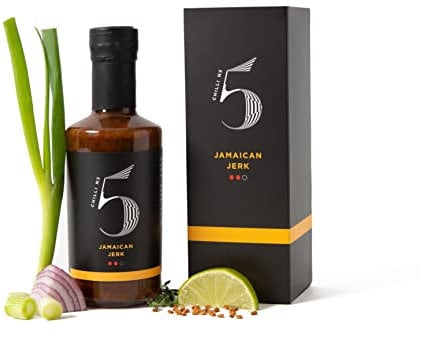 Chilli No.5 | Jamaican Jerk Hot BBQ Sauce, Award-Winning, Exclusive Five Chilli Blend, Healthy Superfoods, Vegan, Gluten Free, No Artificial Colours or Flavourings 200 ml Bottle