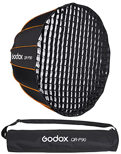 Godox QR-P90T 35.4“ Schnellspanner Parabolische Softbox für Godox SL60II SL150III FV150II AD300PRO AD400PRO AD600BM SZ300R VL300 UL150II ML60 Andere Bowen Mount Studio Blitzgeräte