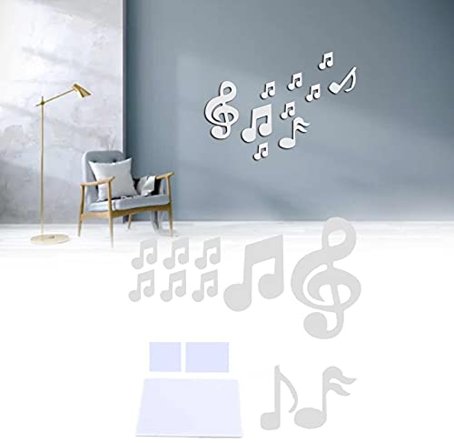 Wandaufkleber, DIY Spiegel 3D Musik Note Wandaufkleber Abziehbilder Home Decoration für Home Wohnzimmer Schlafzimmer Hintergrunddekoration(Silber)