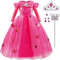 LiUiMiY Robe Princesse Fille Manches Longues Costume Déguisement Carnaval Halloween Fêtes Noël Anniversaire avec Accessoires, Rose, 128-134 (Étiqueter 130)