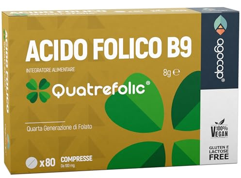 Acido Folico - QUATREFOLIC, 80 compresse di Acido Folico in forma Biologicamente Attiva, assorbimento fino a tre volte maggiore. Integratore per Gravidanza e Fertilità, Folina Mamma