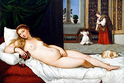 Bild auf gerollter Leinwand, Venere di Urbino Tiziano – Figurativer horizontaler Kunstdruck Venus, Kunstdruck 23_X_35_in