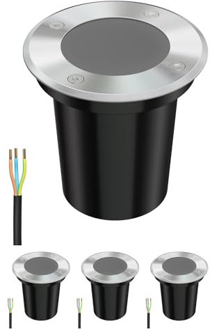 ledscom.de 4 Stück Bodeneinbauleuchte BOLI für außen, IP67, edelstahl, rund, 108mm Ø, 1x GU10 max. 15W, gefrostet