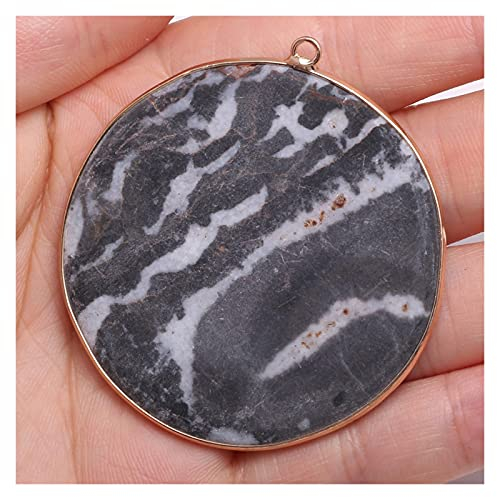 Steinrunde Anhänger Charms Blaue Türkis Rosenquarzs Anhänger Halskette for DIY.Schmuck Beste Geburtstagsgeschenkgröße 50x55mm Gift (Metal Color : Travertino Alhambra)