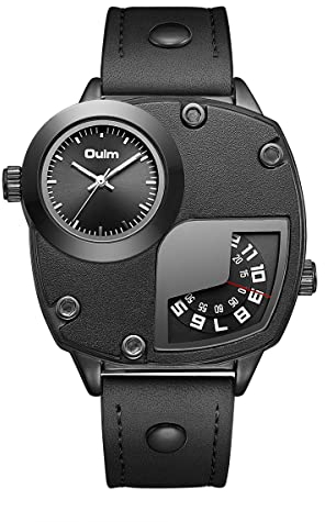 Avaner Herrenuhr mit ovalem Zifferblatt und doppelter Zeitzonenfunktion Armbanduhr Herren Gürtel Uhr mit PU Armband Multifunktionale Herren Uhr für Männer Alltag Business