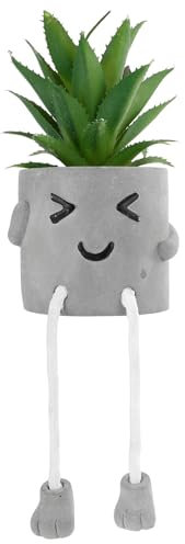 Garneck Artificial Potted Plant Cute Fake Succulent Plant with Hanging Leg Funny Emotional Cement Potted Succulents Decor for Desk Shelf and Office Decoration