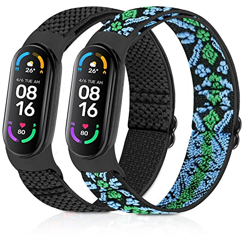 enkic Elastisch Armband Kompatibel mit Xiaomi Mi Band 7/Mi Band 6/Mi Band 5/Mi Band 4/Mi Band 3/Amazfit Band 5 Armband, Verstellbares Ersatzarmbänder Nylon Loop Sport Uhrenarmband für Damen Herren