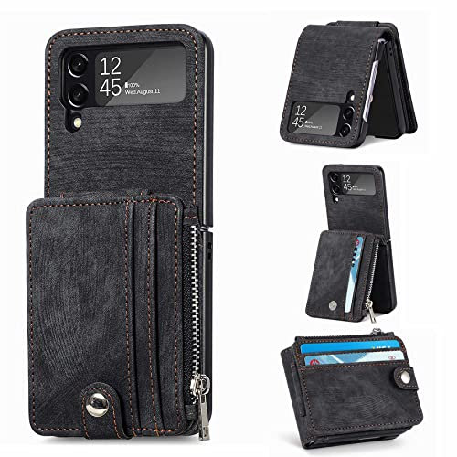 ZCDAYE Wallet Case for Samsung Galaxy Z Flip 4, Leather Phone Case with Card Holder Removable for Women Man, Practical Protective Cases Shell Phone Cover for Samsung Z Flip 4, Black