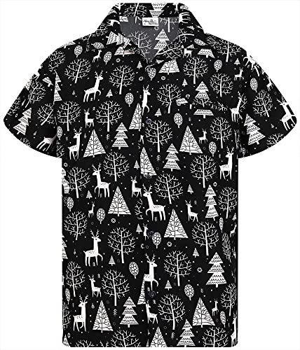 King Kameha Funky-Hawaii-Hemd, Weihnachten, Herren, Kurzarm, Christmas-Reindeer-Allover, Schwarz, 6XL