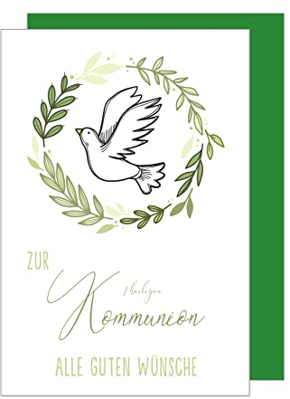 Edition Seidel Premium Glückwunschkarte zur Kommunion mit Umschlag. Kommunionskarte Karte Grusskarte Taube grüne Zweige Junge Mädchen (KO280 SW023)