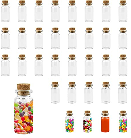 Kleemeiero 33 PCS Petit Flacon Verre Bouchon Liege Bocaux en Verre Mariage Mini Bouteille Mariage Kit Petite Bouteille pour Bonbons