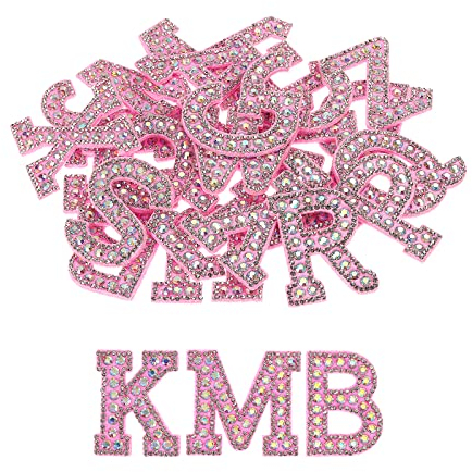 sourcing map Iron on Patch Decorative A-Z Pink Glitter Alphabet Applique Rhinestone English Letter for DIY Clothes Repair Hats Bags Pack of 26