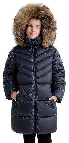 SOLOCOTE Abrigo de invierno acolchado para niñas con capucha de piel sintética, forrado de sherpa, parka resistente al agua y de gran peso