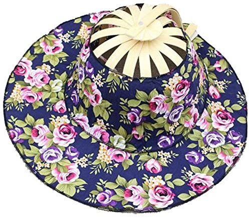 Portable Bamboo Sun Hat for Women Hand Held Folding Hats Traveling Cap Sun Hat Dancing Fan Floral Cloth Cap