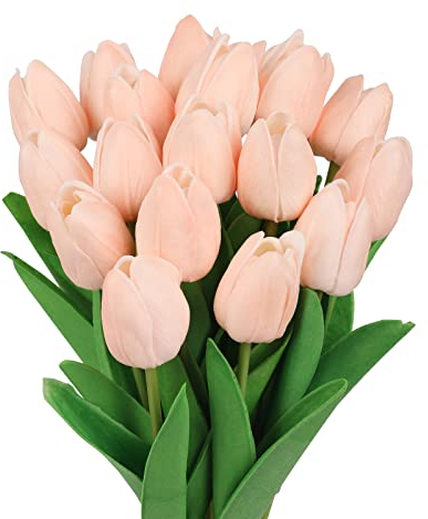 N&T NIETING Künstliche Blumen, 12 Stück Künstliche Tulpen Fake Tulpen Real Touch Blume, Rosa Tulpen Blumensträuße Gefälschte Blume Arrangement für Hochzeit Party Home Büro Hotel Deko, Hellrosa