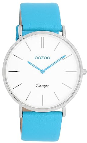 Oozoo Vintage Armbanduhr mit Lederband 40 MM Neon blau C20310