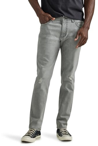 Lee Men's Extreme Motion Straight Taper Jean, Gray Scotch-Destruction Features, 34W / 32L