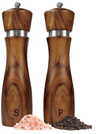 Salz- und Pfeffermühlen-Set, Akazien-Salz- und Pfefferstreuer, Holzsalzstreuer mit Keramik-/Edelstahlkern, modernes und elegantes Salz- und Pfeffer-Set aus Holz, 2 Stück